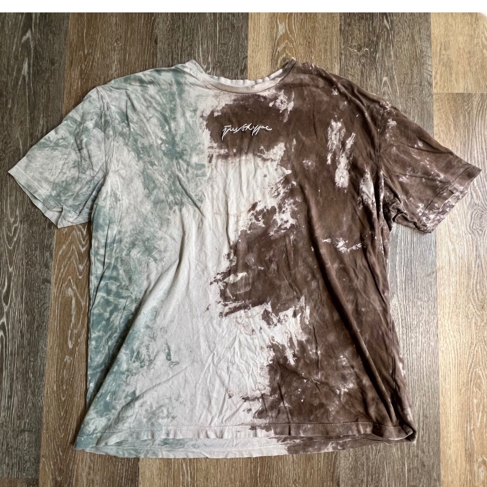 Just Hype T-Shirt Mens Small Brown Green Split Tie Dye Script Logo Short Sleeve